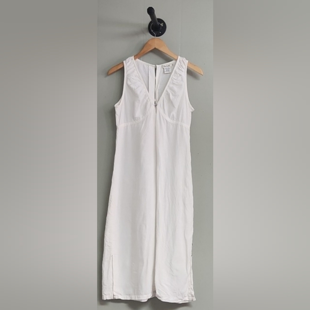 Faconnable 100% Linen White Dress.  Side Slits. Button Side. Sleeveless.